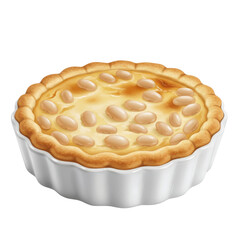 Custard Tart with White Beans in Fluted Ceramic Dish, Golden Crust