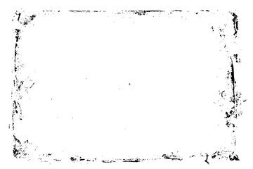 Grunge black and white overlay dissolved frame texture on transparent background. Abstract distress texture dust grain with scratches and grain background.