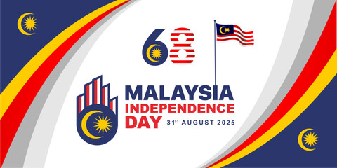 68th Malaysia "Merdeka Day" Means Independence Day 2025 greeting card, poster, banner, background, template. August 31st celebration of Hari Merdeka Malaysia national day.