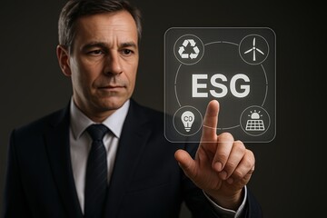Businessman touching environmentally friendly and sustainability concept interface.