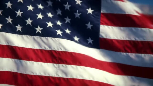 Waving United States Flag: Close-Up Photorealistic Animation