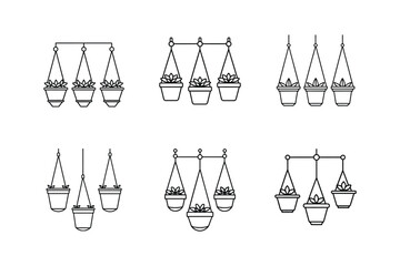 hanging flower pots icon line art vector illustration