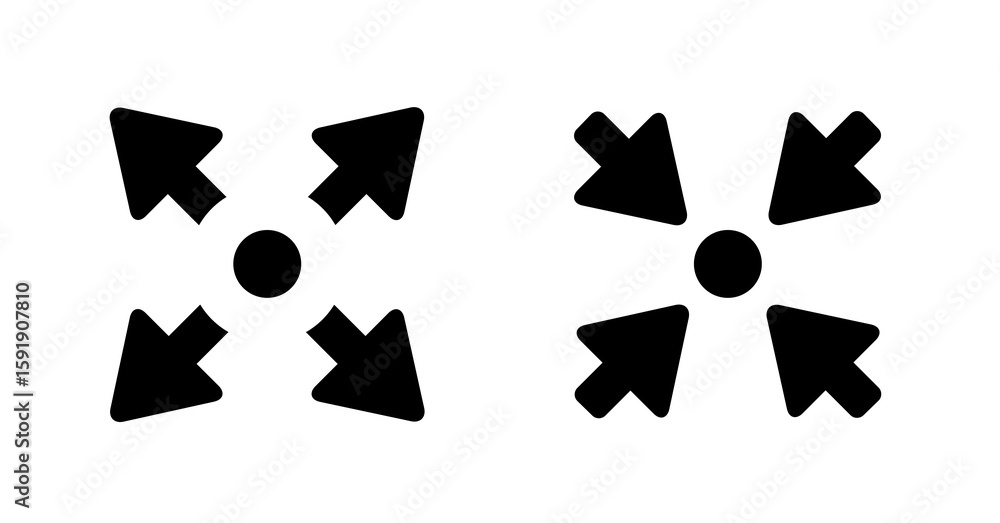 Poster bold black cursor arrows pointing inward and outward: simple ui design elements