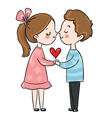 Hand Drawn cute vector illustration with girl and boy, love Valentine's Day design