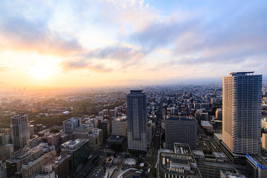 Hokkaido, JapanBeautiful Sunrise Over Sapporo City Skyline in Hokkaido Japan

