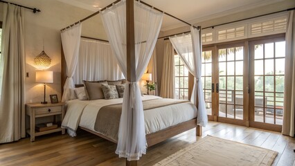 Bedroom with Canopy Bed, Sheer Curtains, and Soft Natural Light