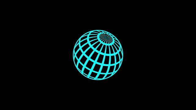 Animated 3D Wireframe Globe with Mesh Grid in Black Theme. Rotating Grid Sphere Animation. Globe 3D Grid Animation Sherise Effect with Dynamic Mesh Structure in Black Background.