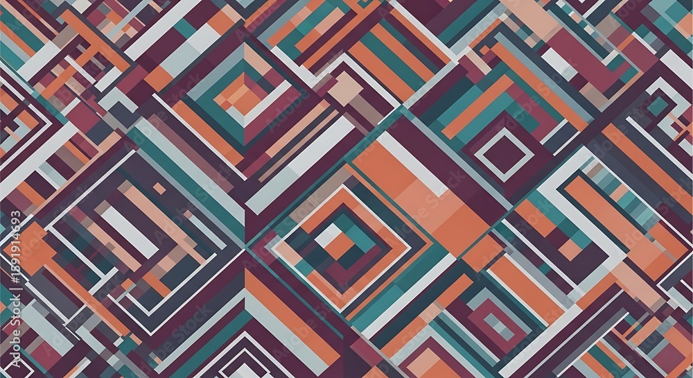 Poster abstract geometric pattern with bold contrasting colors and diagonal lines forming squares that is