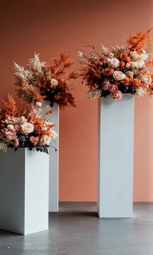 Floral arrangements in soft orange hues enhance stylish indoor decor