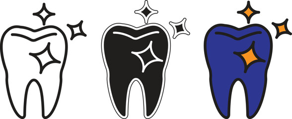 Sparkling tooth icon representing clean teeth, whitening or dental shine with transparent background
