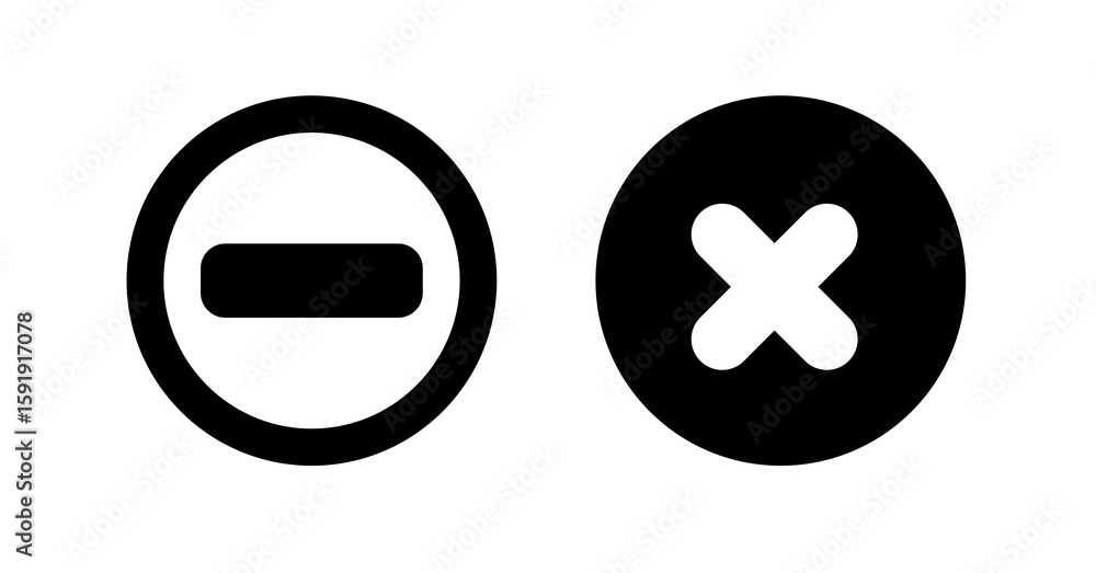 Poster bold black circle minus and cross icons: simple ui design elements