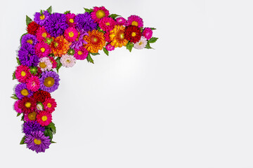 Autumn flowers flatlay background