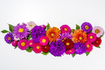 Autumn flowers flatlay background