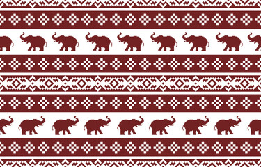 Elephant pattern. Seamless. White stripes, blue background. Ethnicity. Floral patterns, printed fabrics, pants, Lanna.