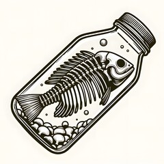 skeleton of fish in a bottle vector style illustration