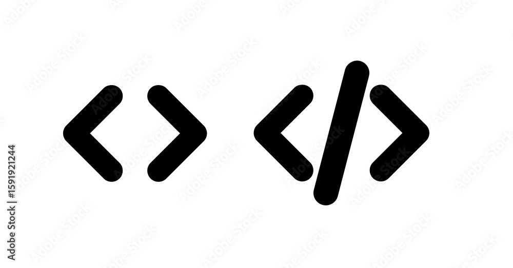 Poster Bold Black Angular Brackets: Code, Programming, Website Design Icons