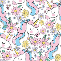 Seamless Pattern with Cute Unicorn Vector Illustration
