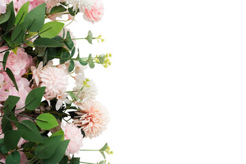 Chic Floral Composition with Green Leaves and Light Pink Flowers