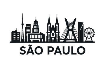 Obraz premium São Paulo skyline with cathedral, bridge and iconic buildings