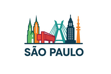 Obraz premium São Paulo skyline with cathedral, bridge and iconic buildings