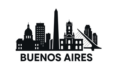 Buenos Aires skyline with Obelisco, Cabildo and city icons