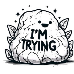 I'm trying written on big stone vector style illustration