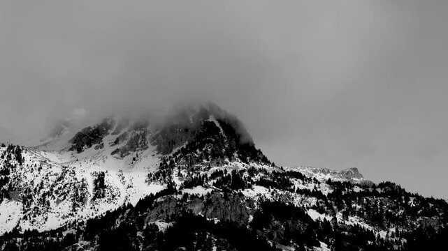 Winter landscape of the mountains around Panticosa from the Argualas waterfalls. Tena Valley, Alto Gallego region, Huesca, Aragon, Spain, Europe.