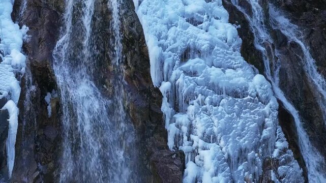 Winter landscape of the Argualas Waterfalls in Panticosa, Tena Valley, Alto Gallego region, Huesca, Aragon, Spain, Europe.