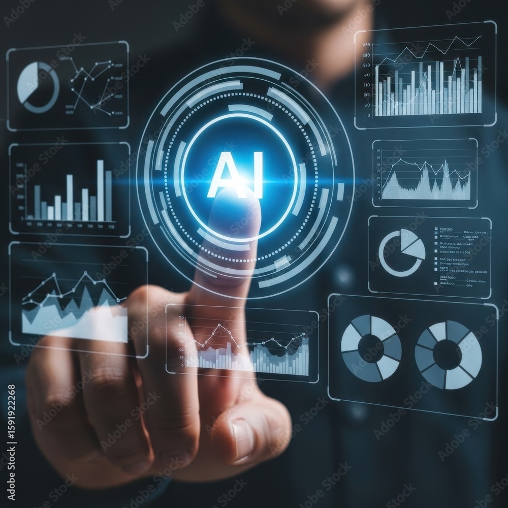 Leinwandbilder person touching a i interface with data charts and graphs artificial intelligence technology