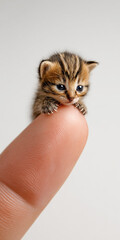the smallest kitty on the finger. nature conservation concept on white background	
