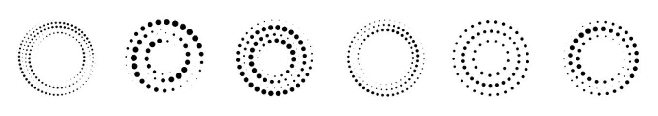 Vector halftone wallpaper with dot and black circle. PNG halftone texture with frame, shape, and...