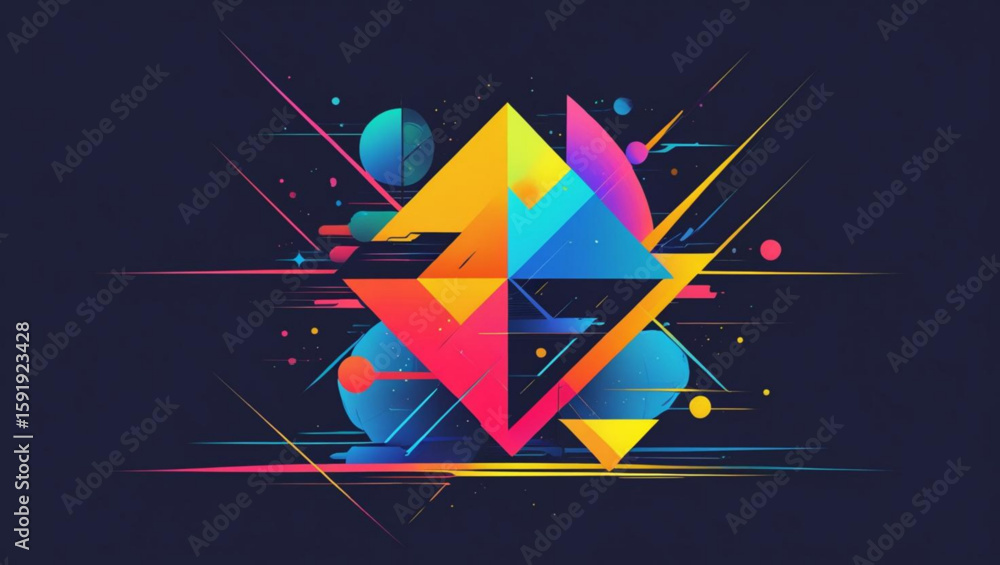 Wall mural dynamic synthwave abstract geometric background