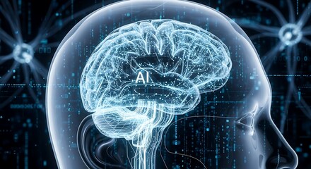Human brain with AI technology and neural network connections