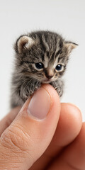 the smallest kitty on the finger. nature conservation concept on white background	
