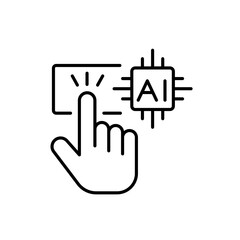 A vector icon of a Buy button integrated with an AI chip, representing intelligent purchase decisions, created in line style with editable stroke