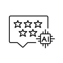 A vector icon of a star rating system enhanced by AI chip, representing intelligent rating analysis, created in line style with editable stroke
