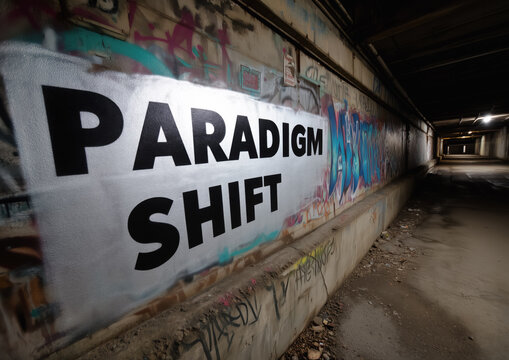 Words Paradigm shift on a underpass wall. Generative AI
