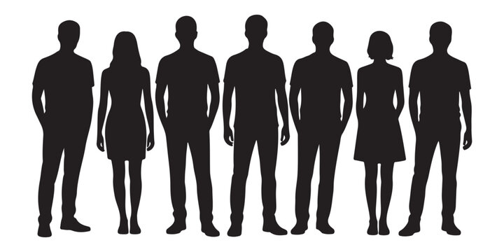 Silhouettes of People Standing in a Row &ndash; Vector Illustration