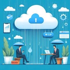 uploading cloud on working persons vector style illustration