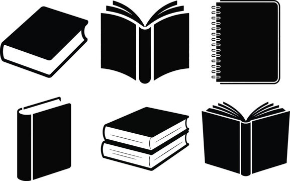 Book silhouette vector set with classic and modern book icons