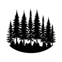 Fototapeta premium Dense forest scene with tall trees in alignment Line Art Vector illustration