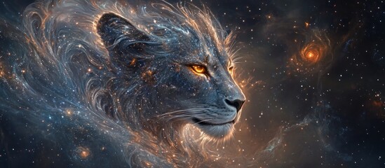Abstract lion in a cosmic nebula.