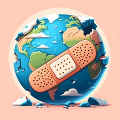 bandage on Earth vector style illustration