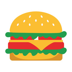 A vector burger illustration with cheese, lettuce, tomato, and sesame bun. Perfect for food apps, restaurant branding, menu designs, or fast food-related projects.