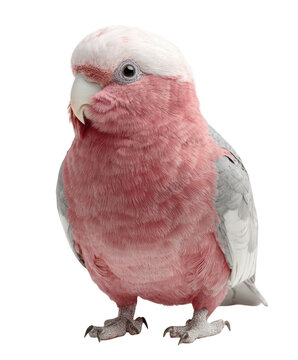 A full body shot of a galah bird with pink and gray feathers on a black background view
