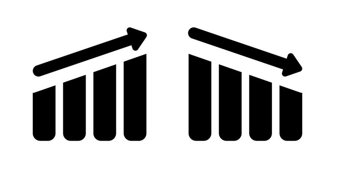 Simple Black and White Up and Down Trend Bar Graph Icons