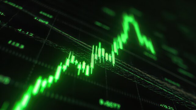 Green stock market chart, financial data, analytics, glowing trend - Powered by Adobe