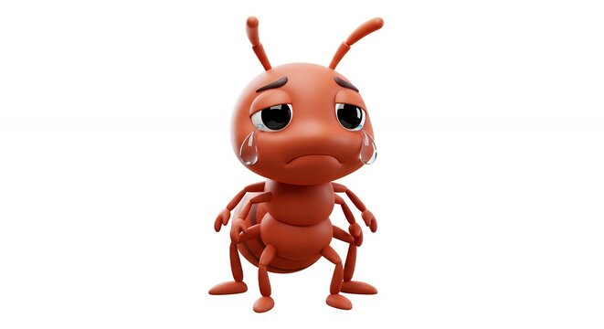 Sad cartoon ant crying