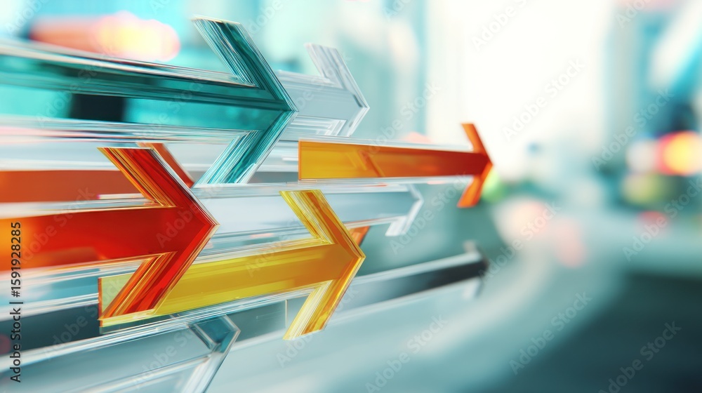Poster multicolored directional arrows in a dynamic motion.