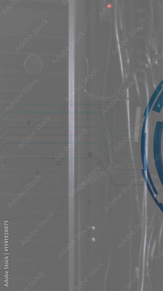 Aufkleber animation of firewall icon over round scanner against computer server room